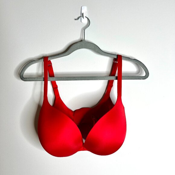 SKIMS Ultimate Push-up Plunge Bra Bright Red Sexy Intimate Sz 34DDD - Picture 1 of 5